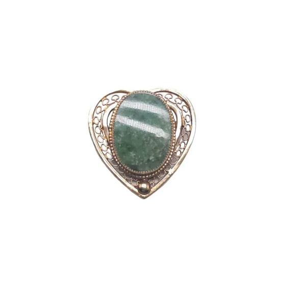 Catamore 1/20 12k Gold Filled Green Stone Heart Filigree Brooch Pin Vintage - Picture 1 of 5